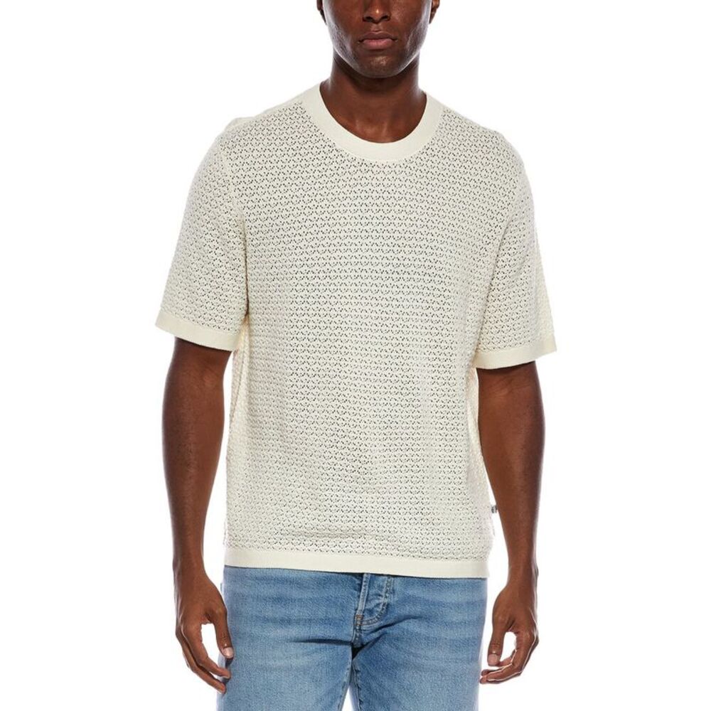 Civil Society Mens  Shafa Boxy Crop Chunky Link Mesh Sweater, Beige